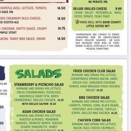 Menu showing salads