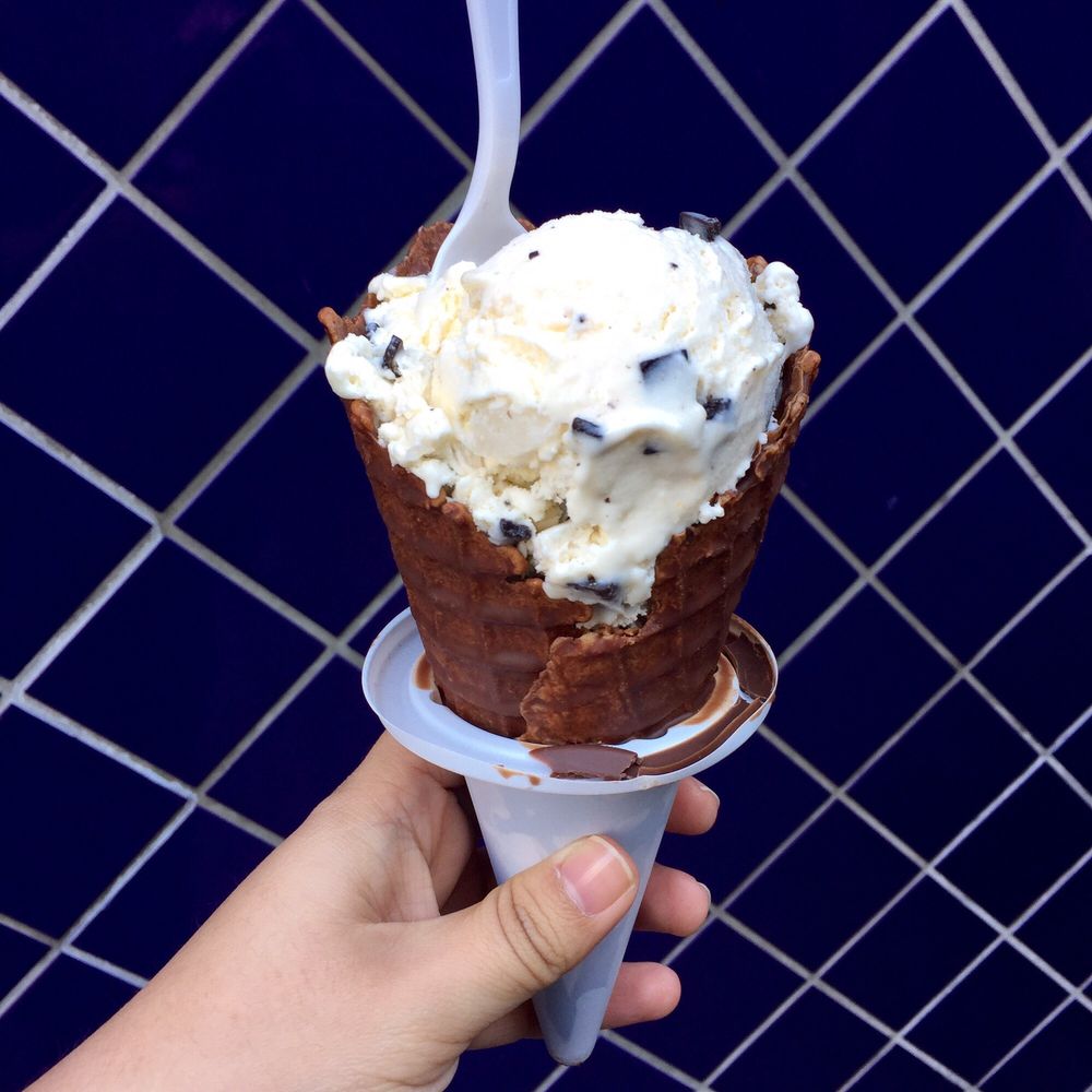 Chocolate chip ice cream in a chocolate dipped waffle cone! Chocolate chip ice cream in a chocolate dipped waffle cone!