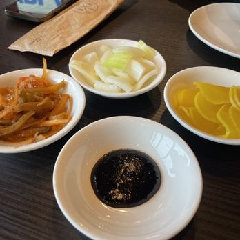 Jin Jin - Basic setting(banchan: raw onion, zha cai, black bean sauce, pickled yellow radish) - Korean Near Me - Las Vegas, Nevada Jin Jin - Basic setting(banchan: raw onion, zha cai, black bean sauce, pickled yellow radish) - Korean Near Me - Las Vegas, Nevada