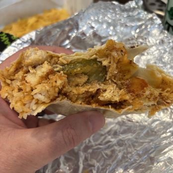Bubbakoo's Burritos - Inside of nashville chicken burrito... yes with pickles lol.. average at best. - Tex-Mex Near Me - Philadelphia, Pennsylvania Bubbakoo's Burritos - Inside of nashville chicken burrito... yes with pickles lol.. average at best. - Tex-Mex Near Me - Philadelphia, Pennsylvania