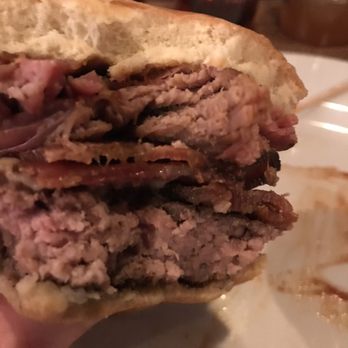 Kinkaider Brewing - Railside Burger - patty with brisket, bacon, Swiss and House bbq sauce - Brewpubs Near Me - Grand Island, Nebraska Kinkaider Brewing - Railside Burger - patty with brisket, bacon, Swiss and House bbq sauce - Brewpubs Near Me - Grand Island, Nebraska