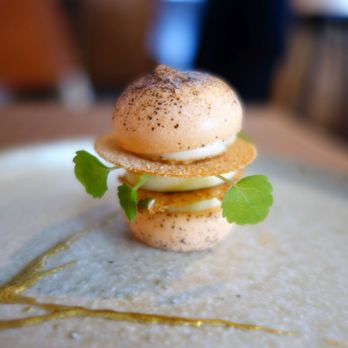 Frantzén - 05/26/18 Frantzén - Macaron - Carrot, Foie Gras, Licorice, Preserved Lemon - Scandinavian Near Me - Stockholm, Alberta