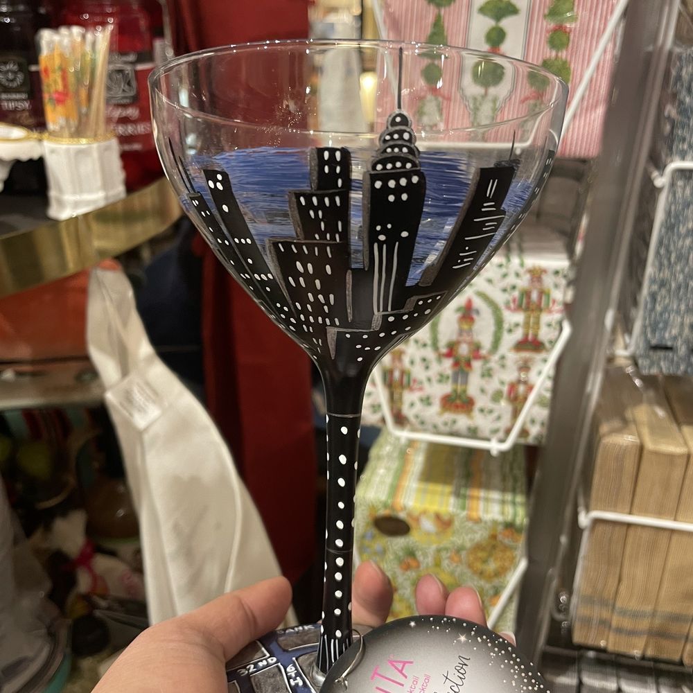 Lafayette Village - NYC skyline painted cocktail glass - Shopping Centers Near Me - Raleigh, North Carolina