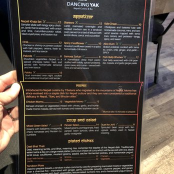 Dancing Yak - Menu - 1 of 2 - Himalayan/Nepalese Near Me - San Francisco, California