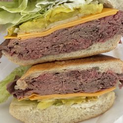 Wilkes' Delicatessen - Roast beef with mayo, cheddar, lettuce, onion, and banana peppers