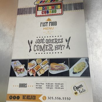 Mi Sandwich Cubano - Flip side of menu - Sandwiches Near Me - Hialeah, Florida
