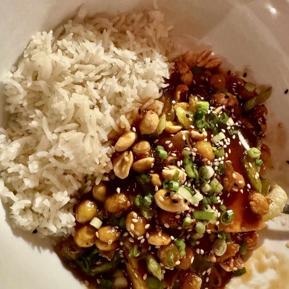 The Blue Rock - Spicy Szechwan Tofu with chickpeas and rice - New American Near Me - Shelburne Falls, Massachusetts The Blue Rock - Spicy Szechwan Tofu with chickpeas and rice - New American Near Me - Shelburne Falls, Massachusetts