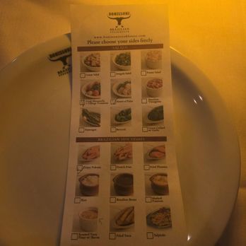Bonissoni Brazilian Steakhouse - The sides sheet you check for what you want. - Brazilian Near Me - Ogunquit, Maine