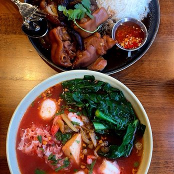 Sen Yai Thai Noodles - Top: Kho Kha Moo Bottom: Yen Ta Fo Tom Yum - Thai Near Me - Brighton, Massachusetts Sen Yai Thai Noodles - Top: Kho Kha Moo Bottom: Yen Ta Fo Tom Yum - Thai Near Me - Brighton, Massachusetts