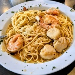 6-21-26. Shrimp and scallops over linguini in a scampi sauce. Dee-lish!