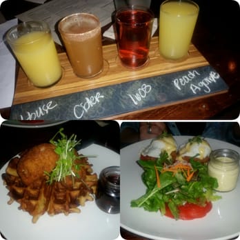 1608 Crafthouse - Flight of mimosas. Chicken and waffles. Fried green tomato eggs Benedict - Gastropubs Near Me - Virginia Beach, Virginia
