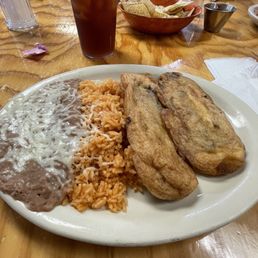Chili relleno rice and beans