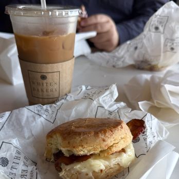 White's Bakery & Cafe - Chedder biscuit breakfast sandwich + cold brew - Bakeries Near Me - Brockton, Massachusetts White's Bakery & Cafe - Chedder biscuit breakfast sandwich + cold brew - Bakeries Near Me - Brockton, Massachusetts