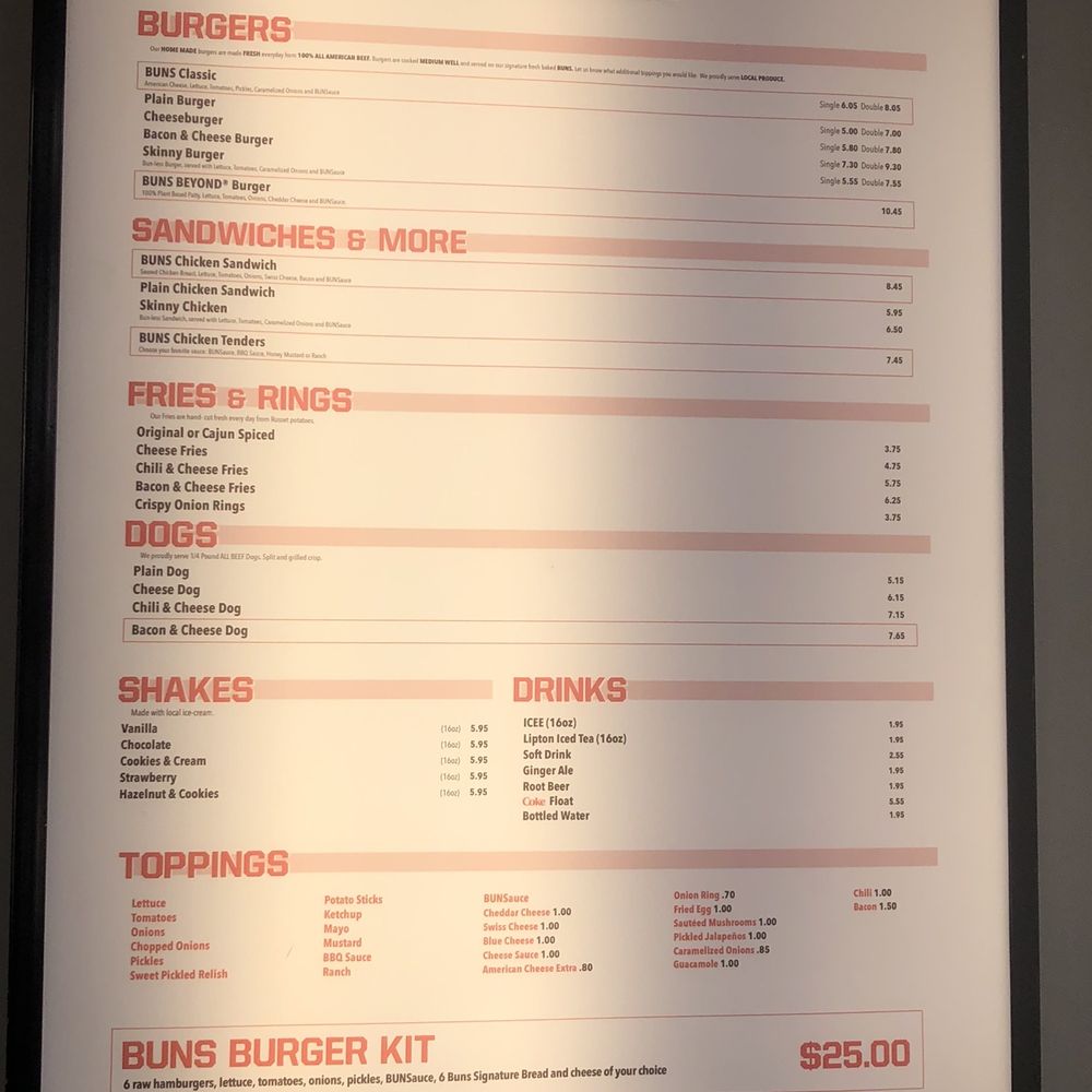 BUNS Burger Shop - Full menu - Burgers Near Me - San Juan, Puerto Rico