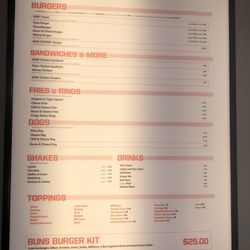 BUNS Burger Shop - Full menu