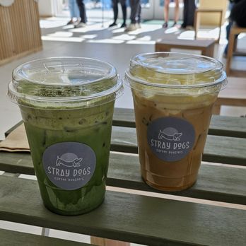 Stray Dogs Coffee Roasters - Double matcha and corn dog latte - Coffee Roasteries Near Me - Riverside, California