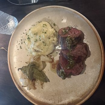 Origen - Filet mignon- mashed potatoes- onions and jalepenos- no choice for your sides - Steakhouses Near Me - Gilbert, Arizona