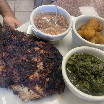 Blue Bonnet Cafe - Saturday 2/3 pound rib special with spinach, homemade okra and pinto beans. My country food loving husband was so happy. - Desserts Near Me - Marble Falls, Texas Blue Bonnet Cafe - Saturday 2/3 pound rib special with spinach, homemade okra and pinto beans. My country food loving husband was so happy. - Desserts Near Me - Marble Falls, Texas