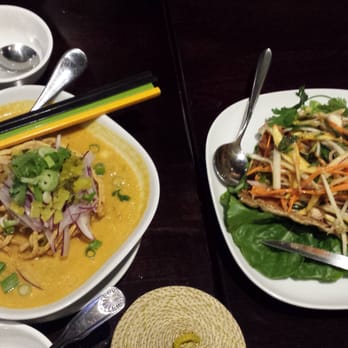 Pestle Rock - Kao soi on the left and trout tod yum on the right - Thai Near Me - Seattle, Washington