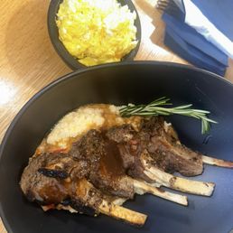 Lamb chop and grits with scrambled eggs Lamb chop and grits with scrambled eggs