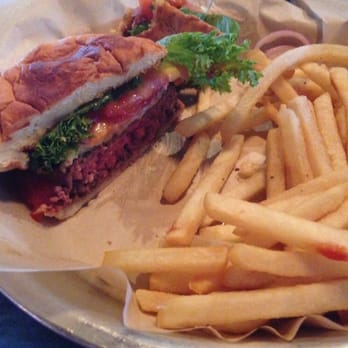 Karvers Grille - Medium rare burger with cheddar - American Near Me - Holbrook, New York