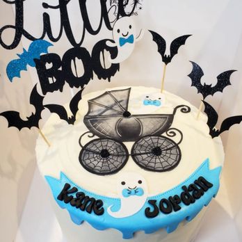 Kristy's Confections - 1 tier baby shower cake- Halloween/Boy theme - Desserts Near Me Kristy's Confections - 1 tier baby shower cake- Halloween/Boy theme - Desserts Near Me