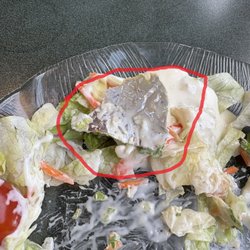 House of Howonquet Restaurant - Large piece of cardboard with foil backing in my salad!