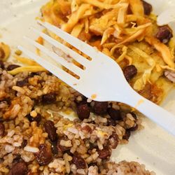 San Miguel Cafe - Food on styrofoam and plastic silverware