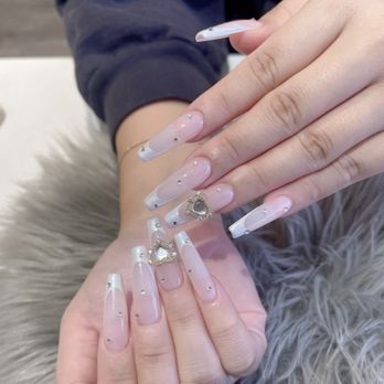Pro Nails & Spa - chrome French tip with jewels and charm gelx by Kim - Nail Salons Near Me - Costa Mesa, California