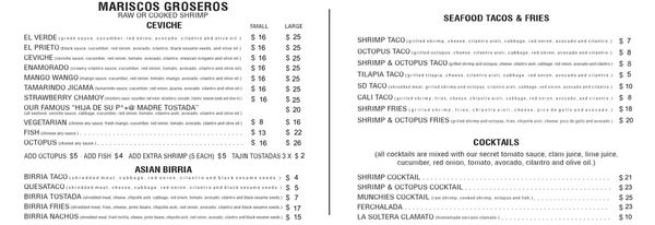 Menu photo 8 Ferchaladas San Diego, CA