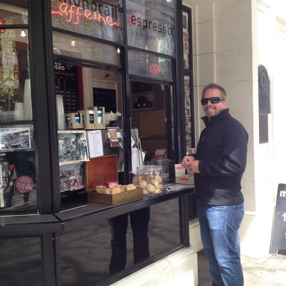 Monorail Espresso - Fav morning stop. Look at his smile! - Coffee & Tea Near Me - Seattle, Washington