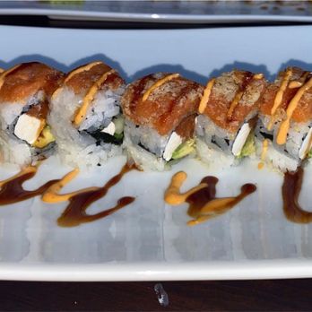 Sky Asian Cuisine - Create by me salmon roll with cucumber, avocado n cream cheese on the inside n spicy tuna with spicy Mayo and eel sauce on the top - Sushi Bars Near Me - Dayton, Ohio Sky Asian Cuisine - Create by me salmon roll with cucumber, avocado n cream cheese on the inside n spicy tuna with spicy Mayo and eel sauce on the top - Sushi Bars Near Me - Dayton, Ohio