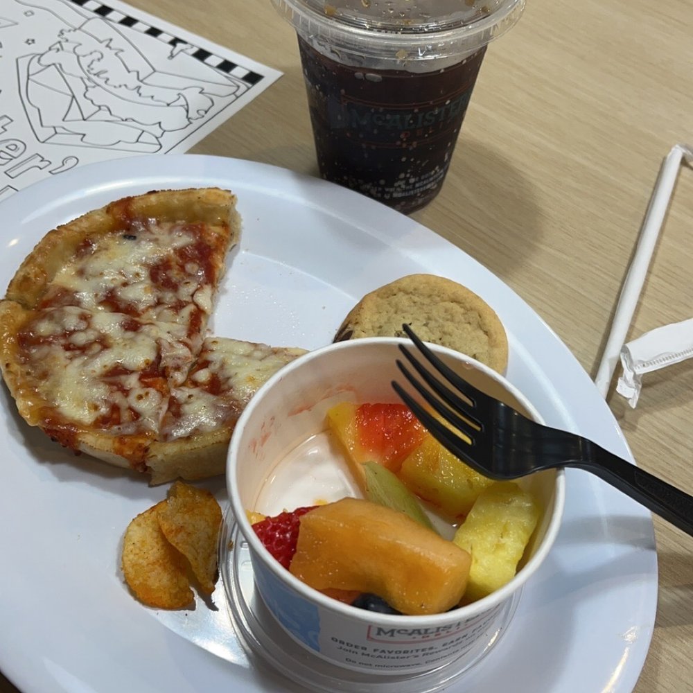McAlister's Deli - Kids cheese pizza with fresh fruit and a cookie and drink - Sandwiches Near Me - Omaha, Nebraska McAlister's Deli - Kids cheese pizza with fresh fruit and a cookie and drink - Sandwiches Near Me - Omaha, Nebraska