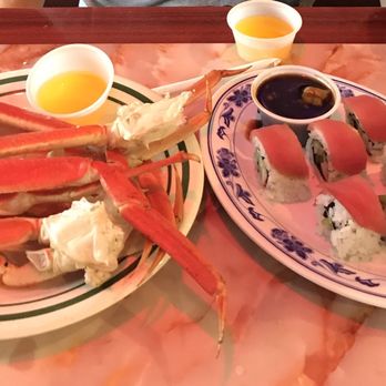 Ocean Buffet - A plate of crab legs and sushi. - Japanese Near Me - Nacogdoches, Texas