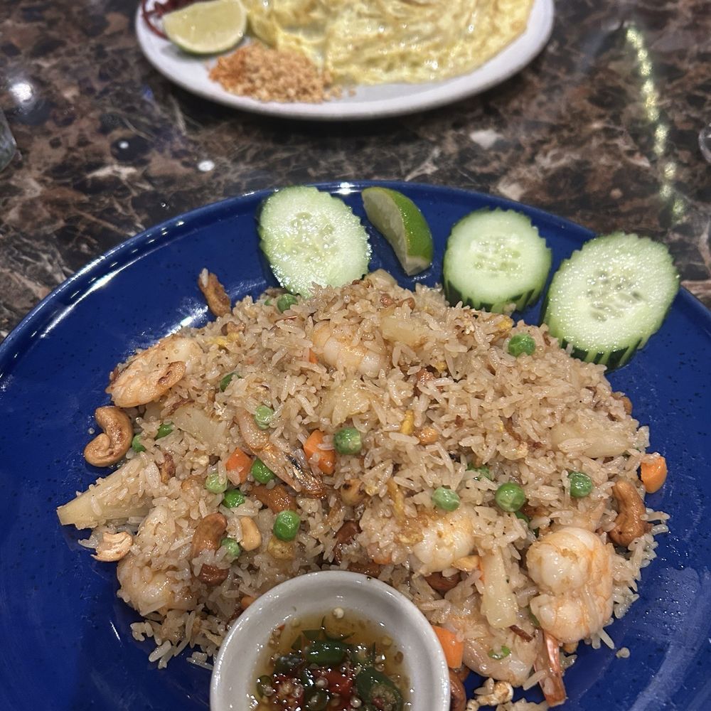 Super Sap's Fine Thai Cuisine - Back - Chicken N1 Pad Thai Hor Khai which was delicious!  Front - F2 Pineapple Fried Rice with Shrimp - Thai Near Me - Cedar Park, Texas
