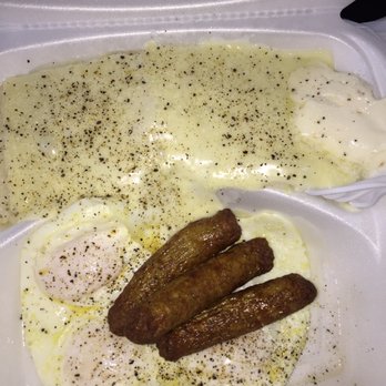 Original Liberty Bell Restaurant - Over easy eggs sausage and grits with cheese - New American Near Me - Philadelphia, Pennsylvania Original Liberty Bell Restaurant - Over easy eggs sausage and grits with cheese - New American Near Me - Philadelphia, Pennsylvania