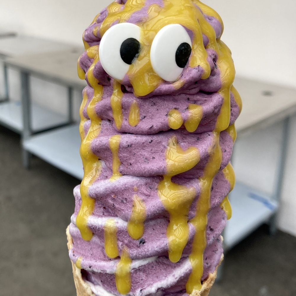 Many Bennies - Lavender base, blueberry, with lemon curd topping - Ice Cream & Frozen Yogurt Near Me - Seattle, Washington Many Bennies - Lavender base, blueberry, with lemon curd topping - Ice Cream & Frozen Yogurt Near Me - Seattle, Washington
