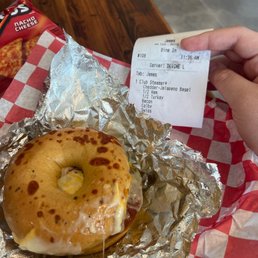 Club Steamer on Chedder and Jalapeño Bagel Club Steamer on Chedder and Jalapeño Bagel