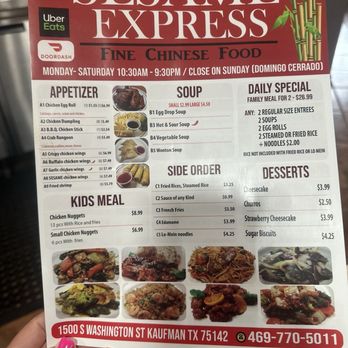 Sesame Express - Menu - Chinese Near Me - Kaufman, Texas Sesame Express - Menu - Chinese Near Me - Kaufman, Texas