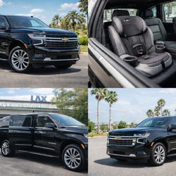 VIP City Rides - Luxury Town Car & Airport Shuttle Service with our 2024 Black Chevy Suburban Premier. Professional chauffeur, LAX ready.