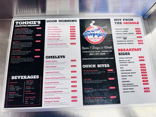 Menu photo 1 Tommie's Castaic Cafe Castaic, CA