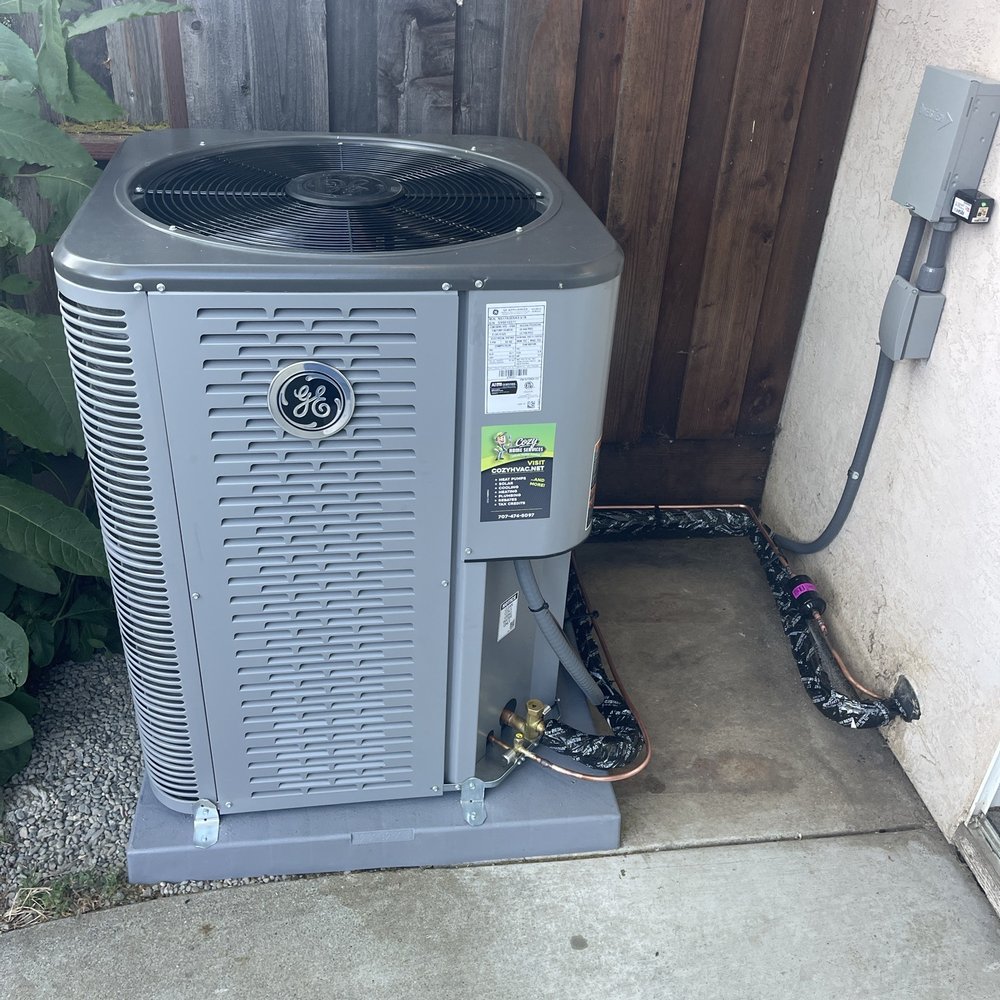 New air conditioner installed today by Cozy Home Services. New air conditioner installed today by Cozy Home Services.