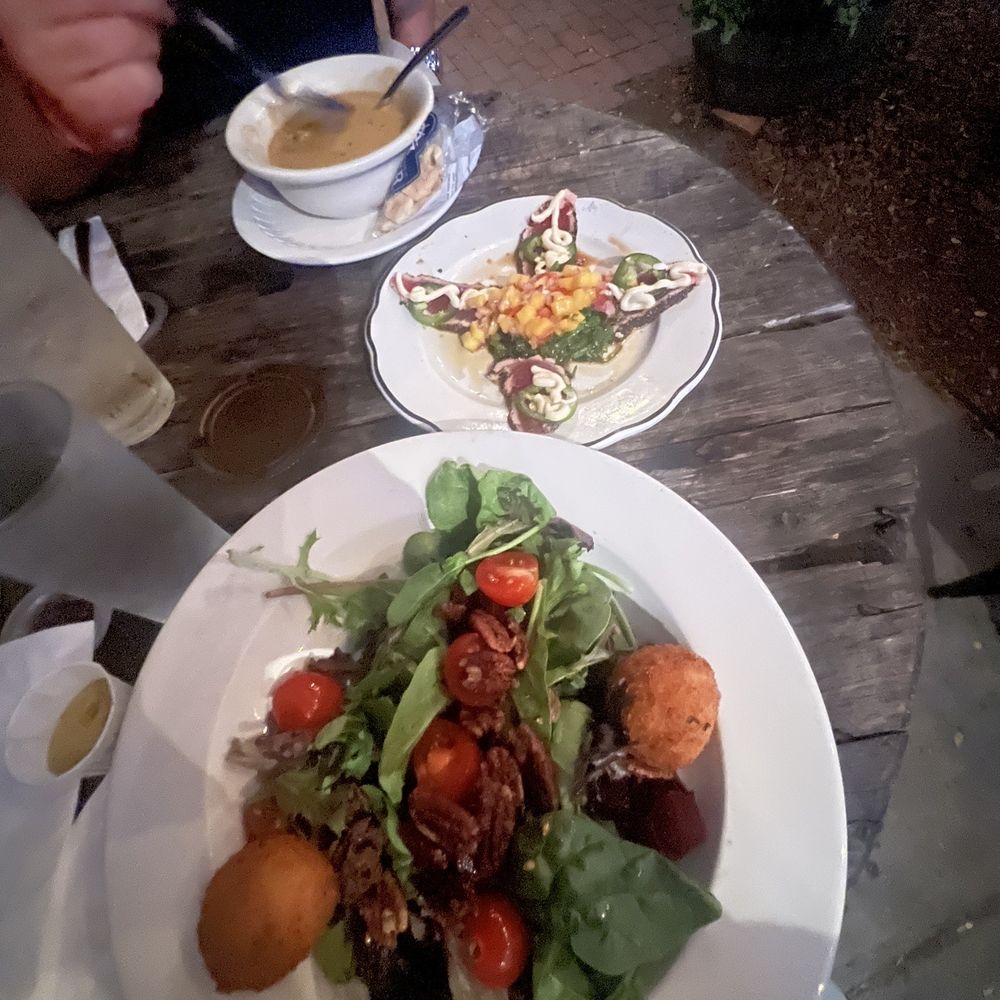The Dock - Mixed salad, beets, fried goat cheese balls, tomatoes, candied pecans - Seafood Near Me - Montauk, New York The Dock - Mixed salad, beets, fried goat cheese balls, tomatoes, candied pecans - Seafood Near Me - Montauk, New York