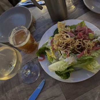 Restaurant Picco - Little Gem Salad w white wine and the Other One cocktail - Italian Near Me - Larkspur, California Restaurant Picco - Little Gem Salad w white wine and the Other One cocktail - Italian Near Me - Larkspur, California