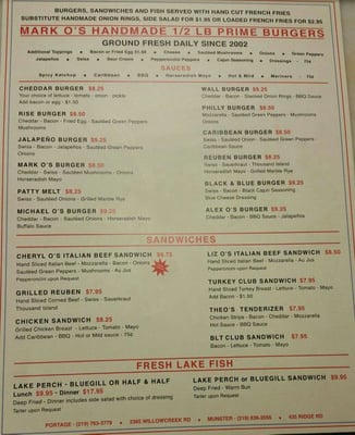 Menu photo 1 MarkO's Bar & Grill Munster, IN