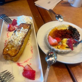 Cafe Bistro at Nordstrom - Our dessert. Had to try both the  White Chocolate Bread Pudding and Creme Brulee. - New American Near Me - Cerritos, California
