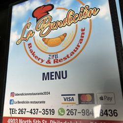 La Bendicion - Cover of menu showing address and current name