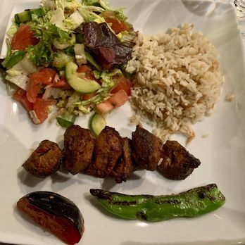 Chop Shish Mediterranean Restaurant - Lamb Shish Kebab--charbroiled & marinated in Turkish spices w/grilled jalapeño & tomato, small salad & rice. - Mediterranean Near Me - Camp Hill, Pennsylvania Chop Shish Mediterranean Restaurant - Lamb Shish Kebab--charbroiled & marinated in Turkish spices w/grilled jalapeño & tomato, small salad & rice. - Mediterranean Near Me - Camp Hill, Pennsylvania