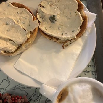 Just Bob. - Everything bagel with red pepper cream cheese, cappuccino - Cafes Near Me - Portland, Oregon Just Bob. - Everything bagel with red pepper cream cheese, cappuccino - Cafes Near Me - Portland, Oregon