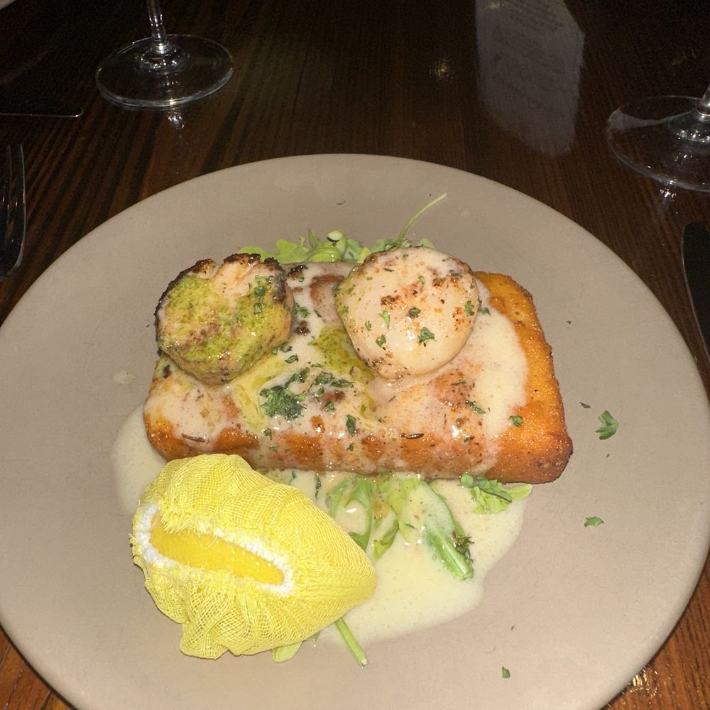 Briquette - Scallops + grit cake - Seafood Near Me - New Orleans, Louisiana Briquette - Scallops + grit cake - Seafood Near Me - New Orleans, Louisiana